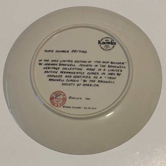 Norman Rockwell "The Ship Builder" Collector Plate Knowles 1980 Vtg - Picture 3 of 4